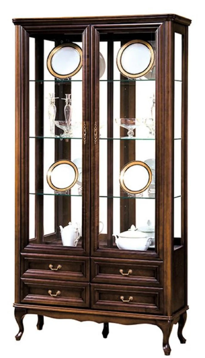 Luxury Art Nouveau display cabinet dark brown 114.5 x 42.5 x H. 206 cm - living room cabinet with 2 glass doors and 4 drawers - living room furniture