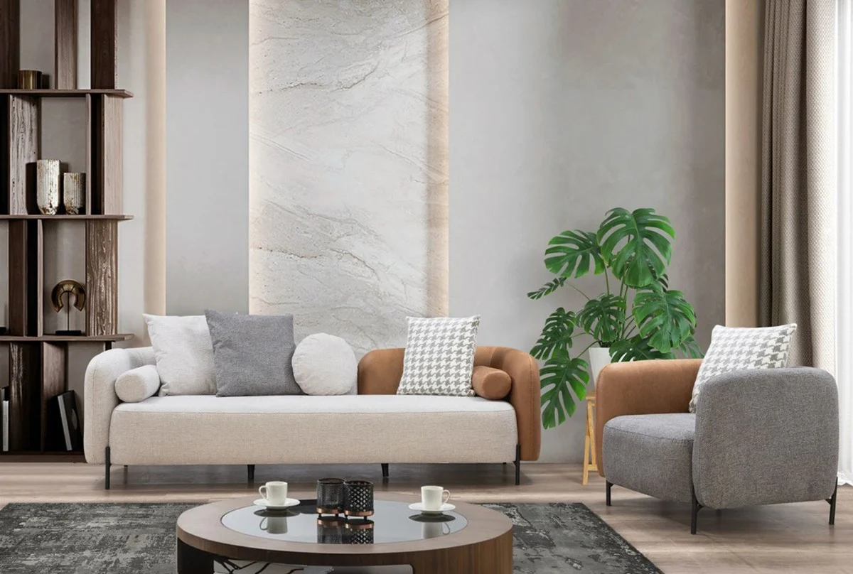 Luxury sofa light gray / brown / black 255 x 90 x H. 70 cm - living room sofa - living room furniture - luxury furniture - luxury furnishings