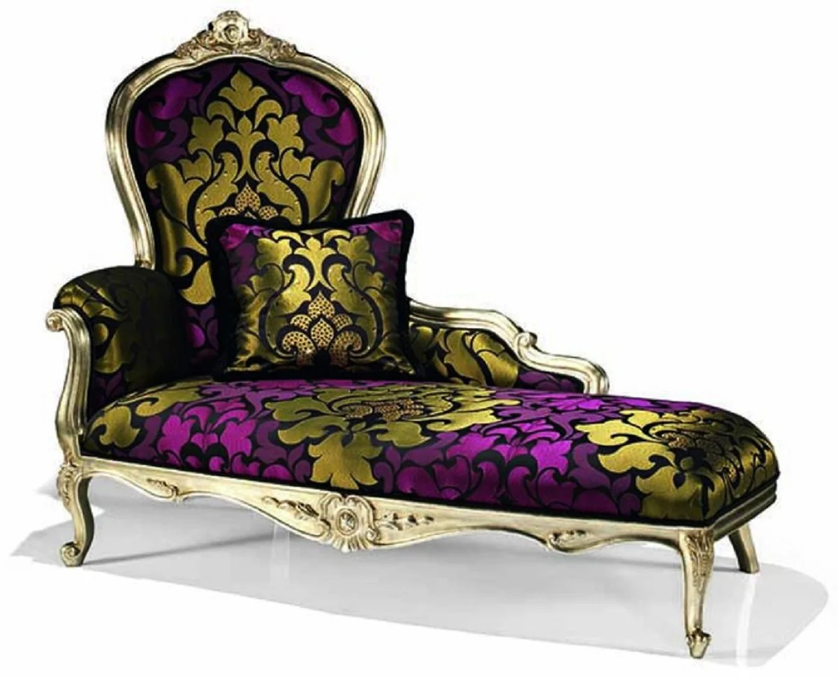 Luxus Barock Chaiselongue Lila / Schwarz / Gold 156 cm - Made in Italy