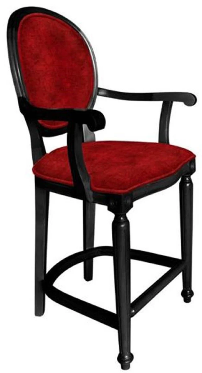 Baroque bar chair with armrests burgundy red / black - handmade antique style bar stool - baroque bar furniture