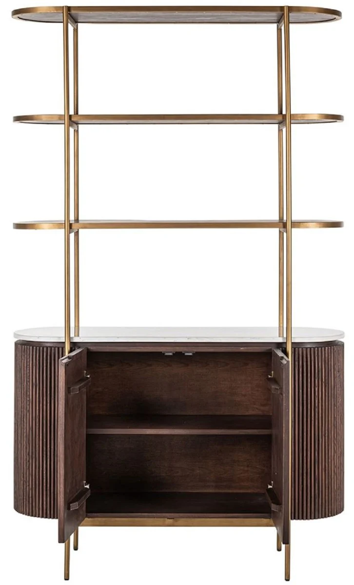 Luxury shelf cabinet dark brown / white / brass 120 x 40 x H. 200 cm - living room furniture - living room furnishings - luxury furniture - luxury furnishings - furniture luxury