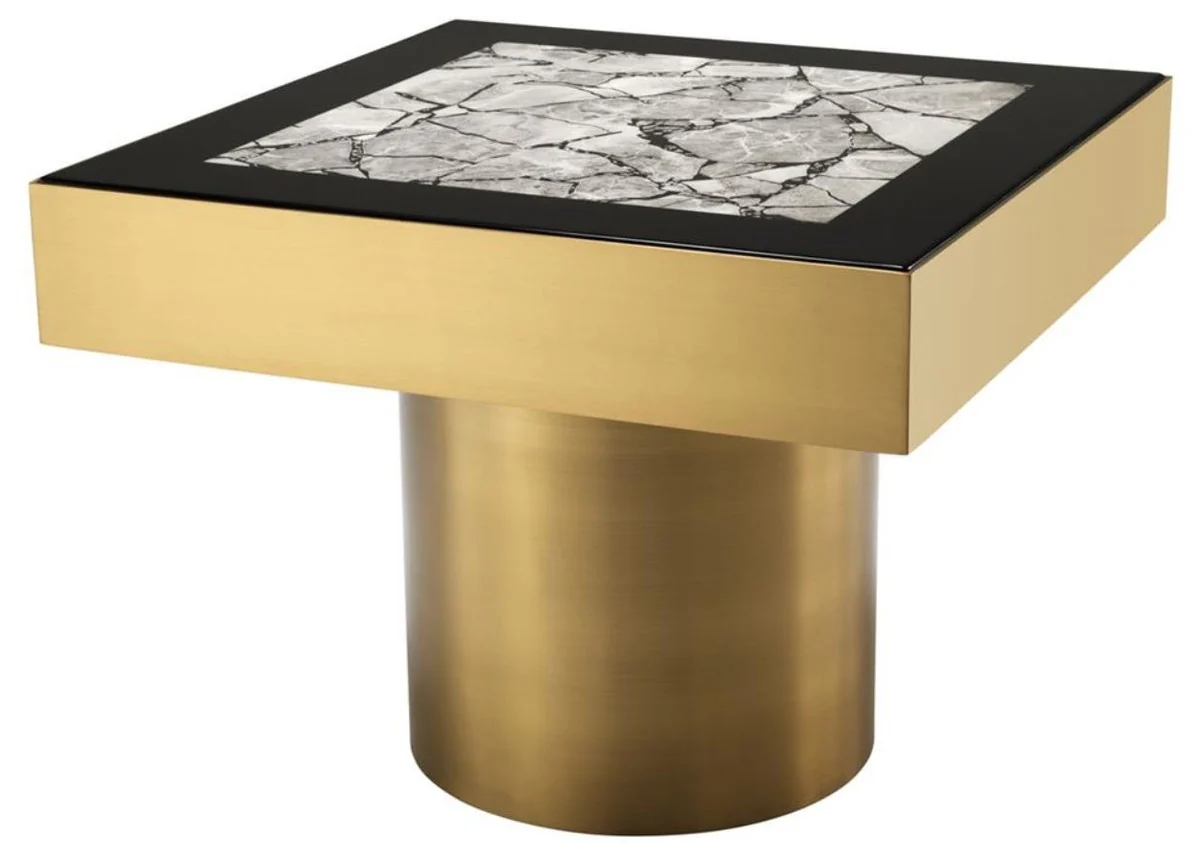 Luxury stainless steel side table with artificial marble top brass color / high gloss black / gray 65 x 65 x H. 50 cm - designer living room furniture