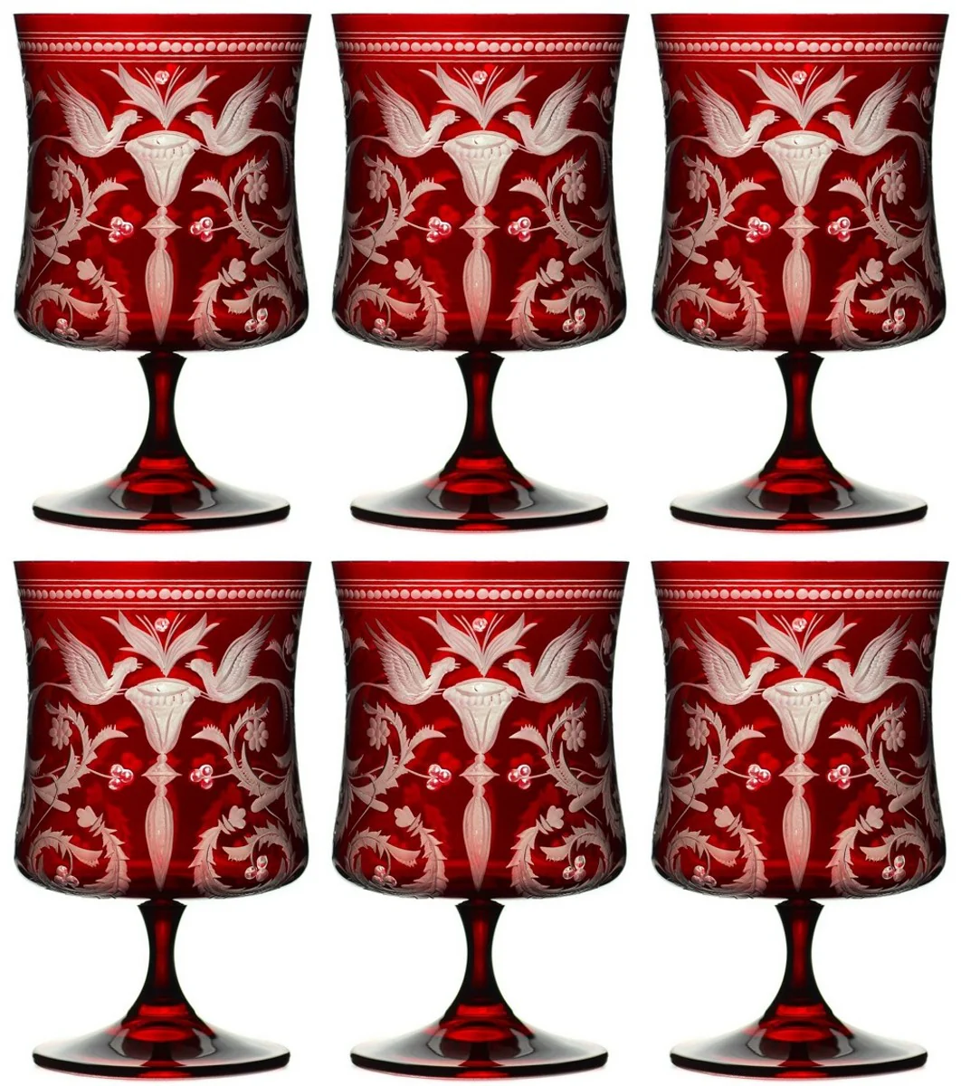 Luxury brandy glass set of 6 red / silver Ø 9 x H. 14.5 cm - handmade and hand-engraved cognac glasses - hotel & restaurant accessories - luxury quality