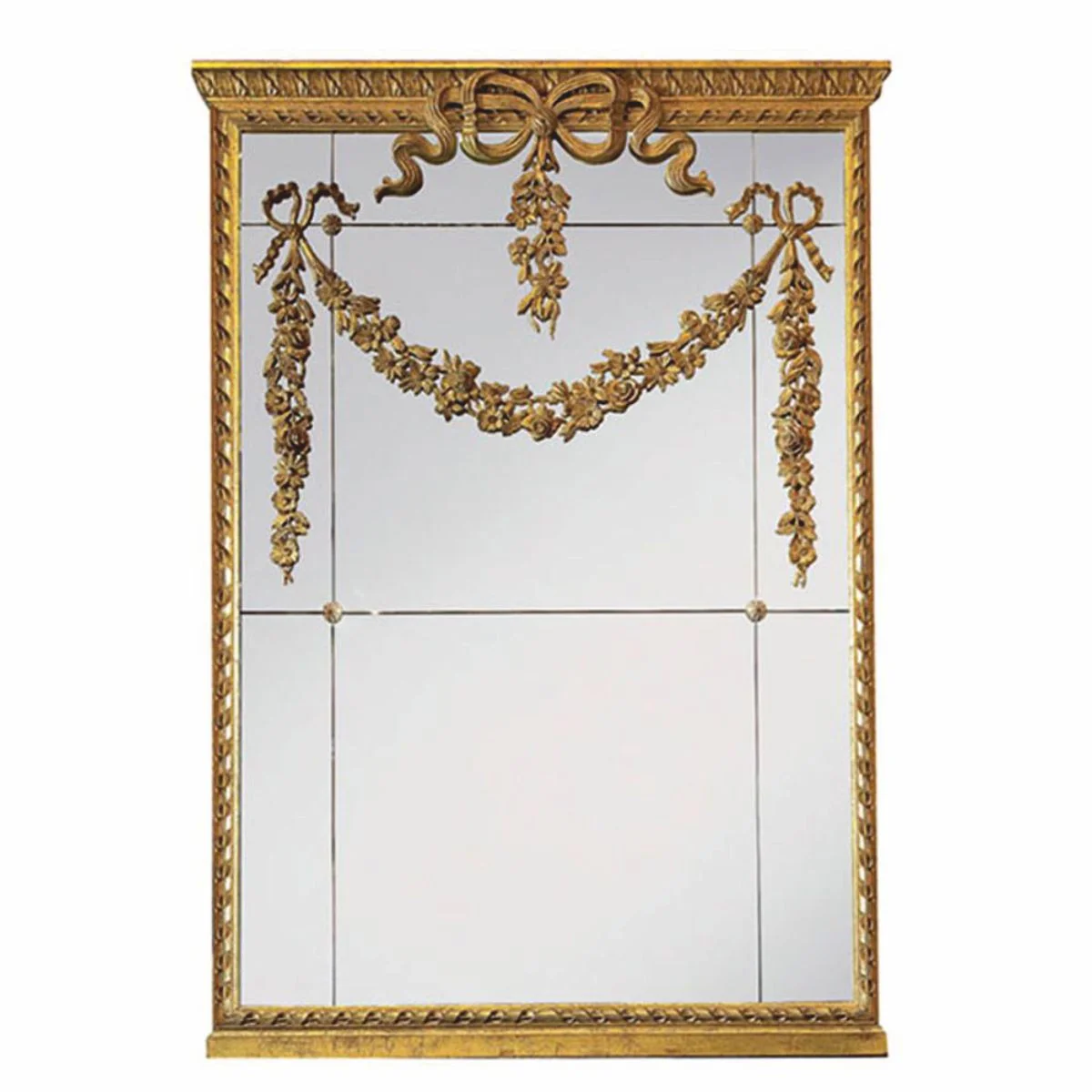 Luxus Barock Massivholz Spiegel Antik Gold H. 160 cm - Made in Italy