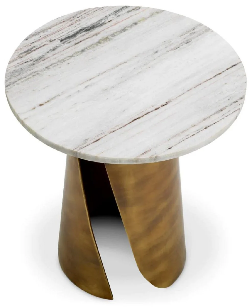 Luxury side table with marble top white / vintage brass Ø 45 cm