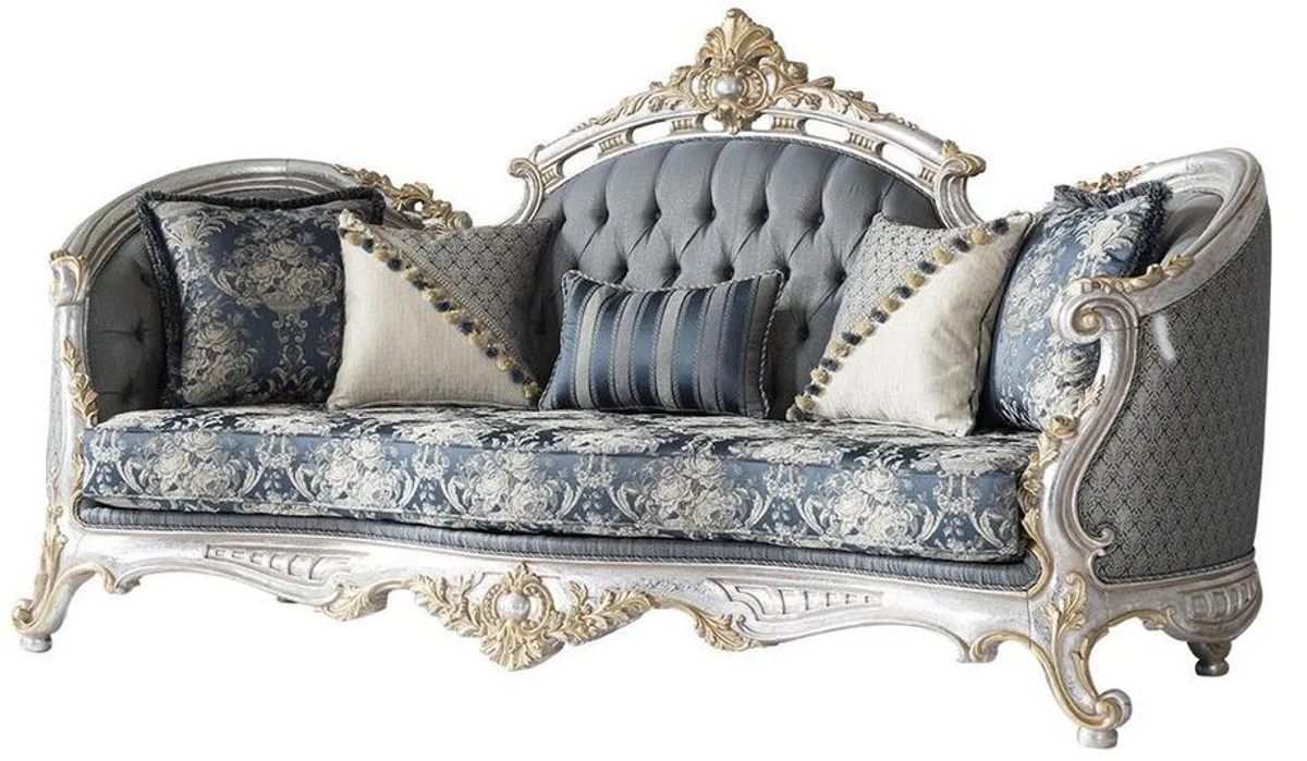 Luxury baroque living room set gray / blue / silver / gold - 2 sofas & 2 armchairs & 1 coffee table - magnificent living room furniture in baroque style