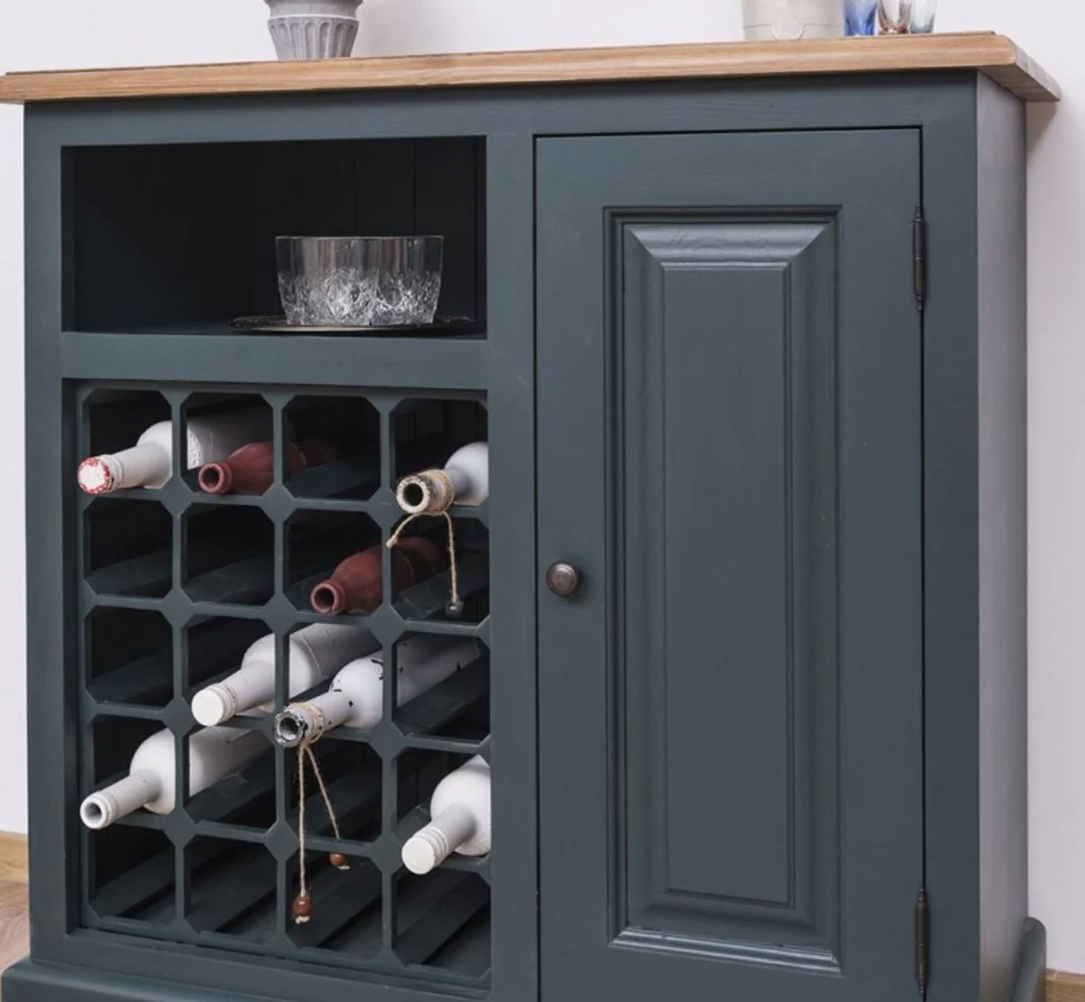 Country house style wine cabinet with door gray blue / natural color 90 x 41 x H. 90 cm - country house style furniture