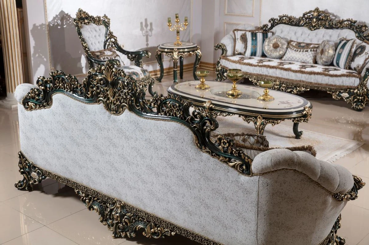 Luxury baroque side table beige / white / green / gold - magnificent solid wood table in baroque style - baroque living room furniture - noble and magnificent