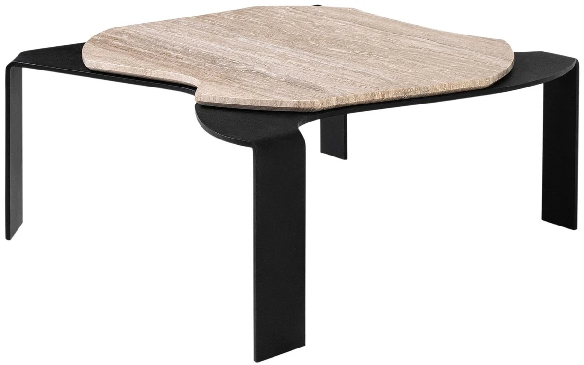 Luxury coffee table black / beige 75.5 x 78 x H. 32.5 cm - designer living room table with marble top
