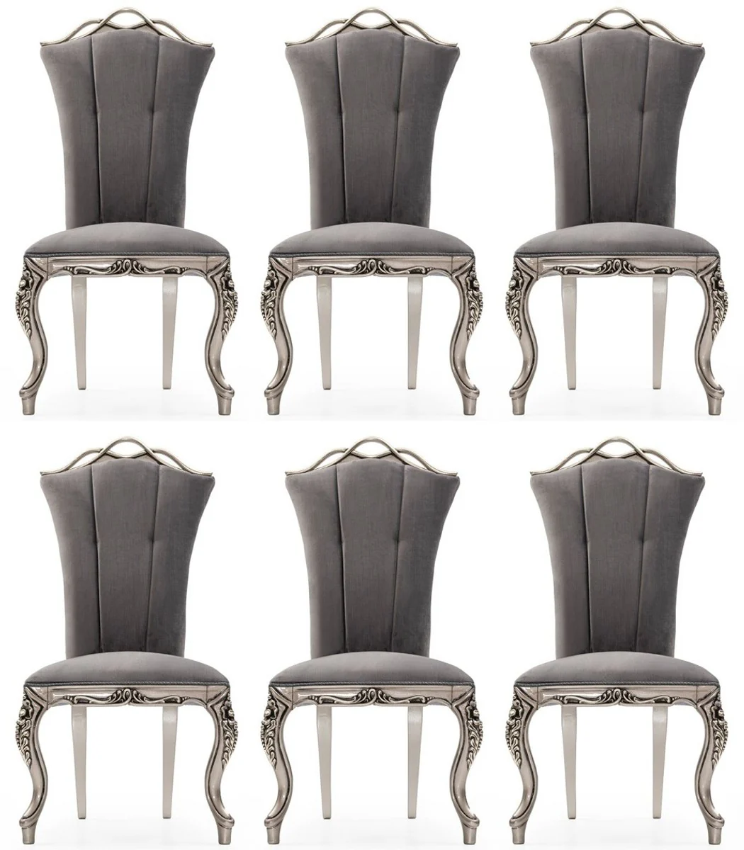 Luxury Baroque Dining Room Chair Set of 6 Gray / Silver - Magnificent Baroque Style Kitchen Chairs - Luxury Dining Room Furniture in Baroque Style - Baroque Dining Room Furniture - Baroque Style Furniture