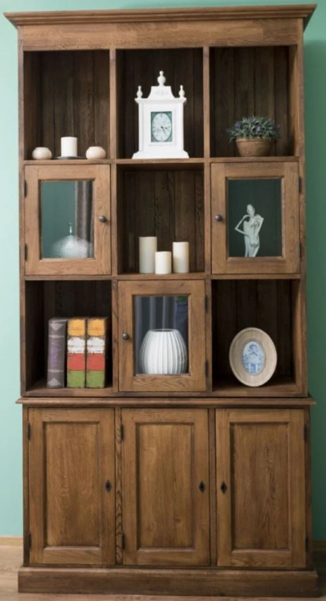 Country house style cupboard brown 130 x 50 x H. 240 cm - solid wood living room cupboard with 6 doors - country house style living room furniture