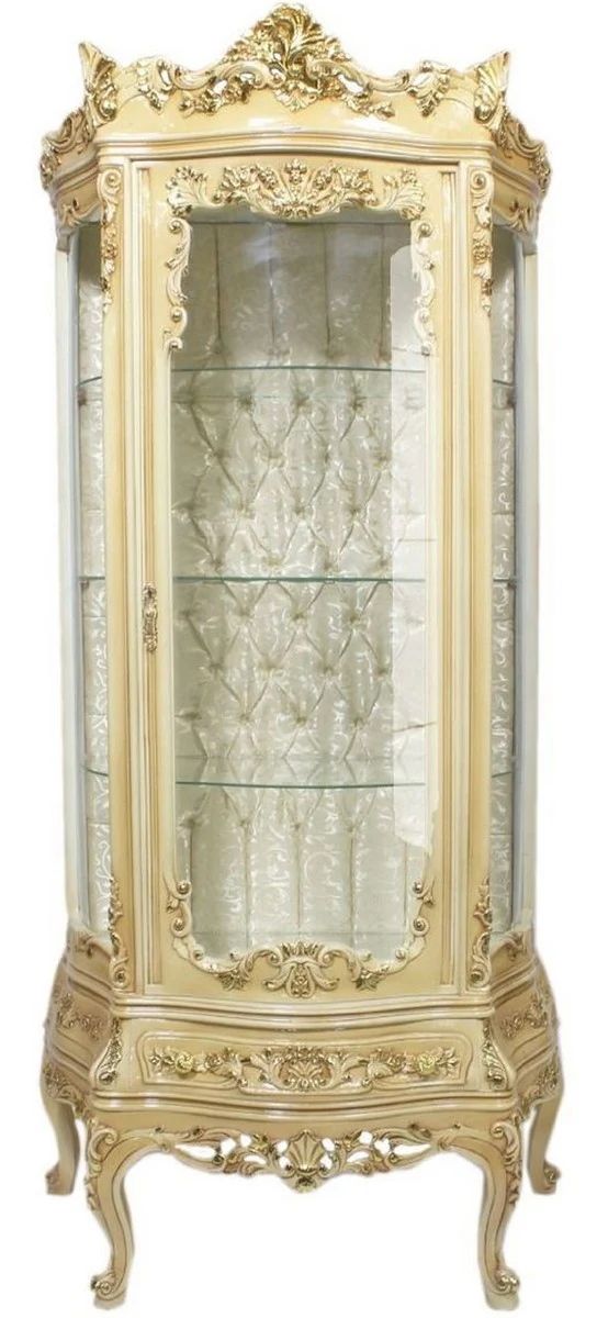 Baroque display cabinet cream colored 80 x 40 x H. 200 cm - Magnificent Baroque display cabinet with glass door and beautiful decorations - Baroque furniture