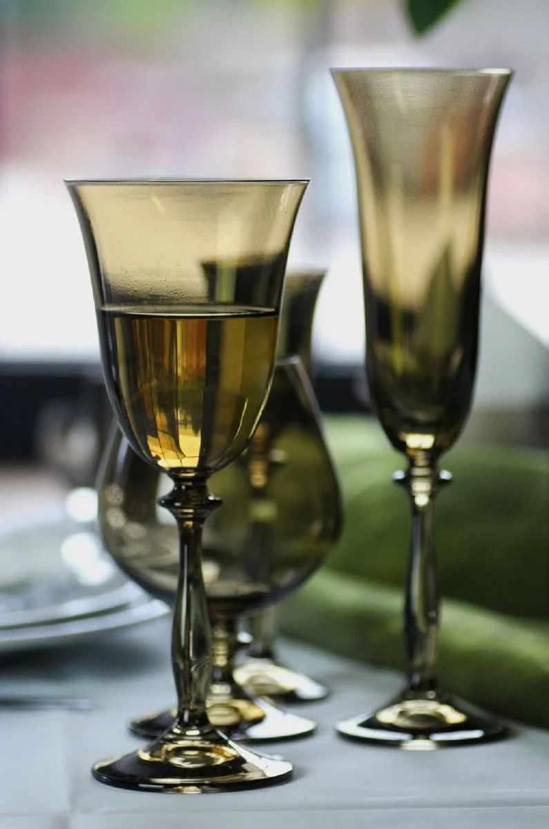 Luxury Baroque white wine glass set of 6 amber Ø 8.5 x H. 21 cm - Handmade wine glasses - Hotel & Restaurant Accessories - Luxury quality