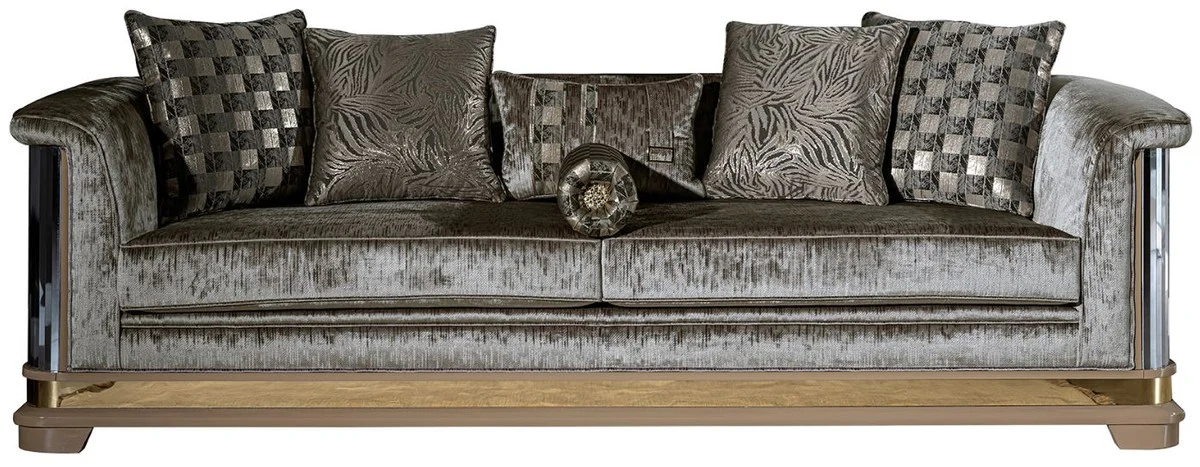 Luxus Art Deco Wohnzimmer Set Silber / Schwarz / Beige / Gold - 2 Sofas & 2 Sessel & 1 Couchtisch - Art Deco Wohnzimmer Möbel