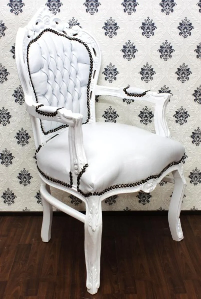 Baroque dining room chair with armrests white / white