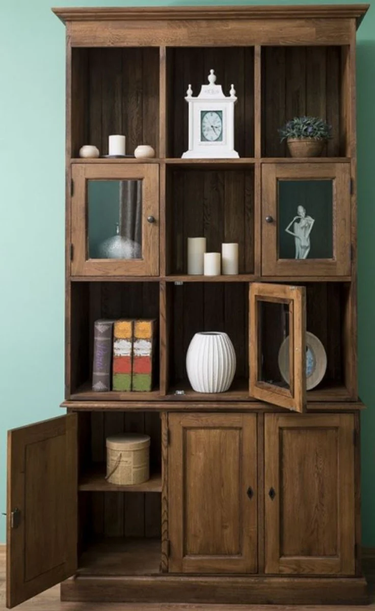 Country house style cupboard brown 130 x 50 x H. 240 cm - solid wood living room cupboard with 6 doors - country house style living room furniture