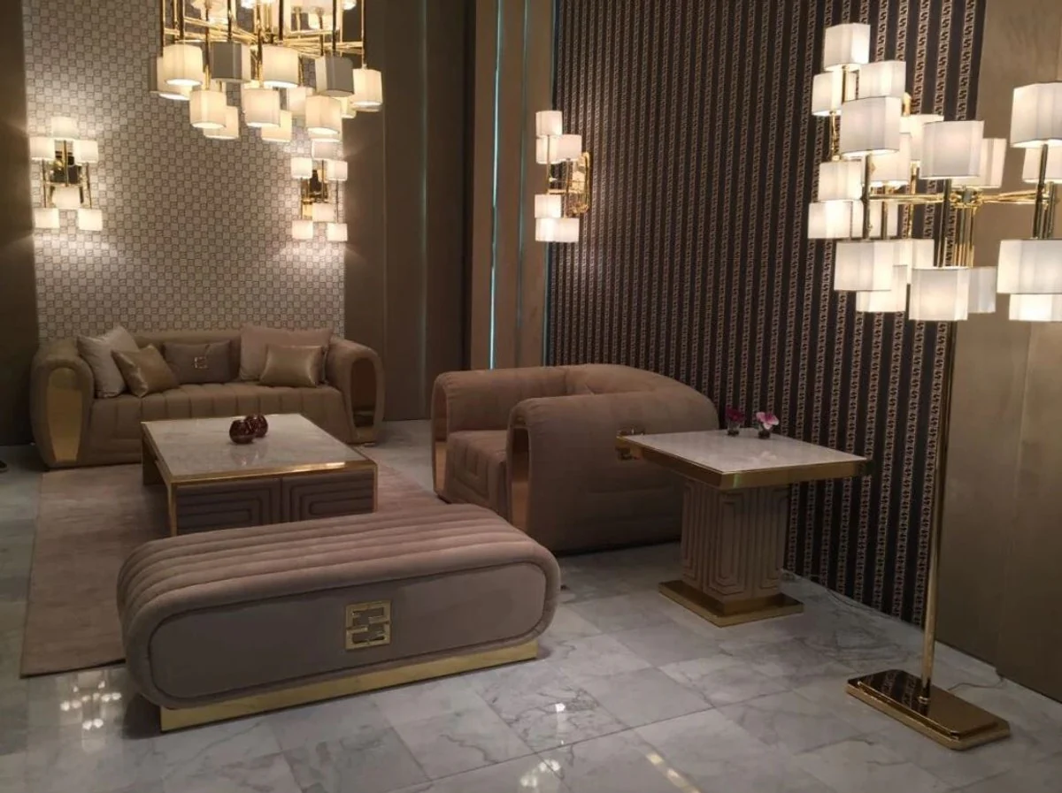 Luxury coffee table white / gold / taupe 160 x 90 x H. 36 cm - Modern living room table with Calacatta marble top - Hotel furniture - Luxury quality - Made in Italy