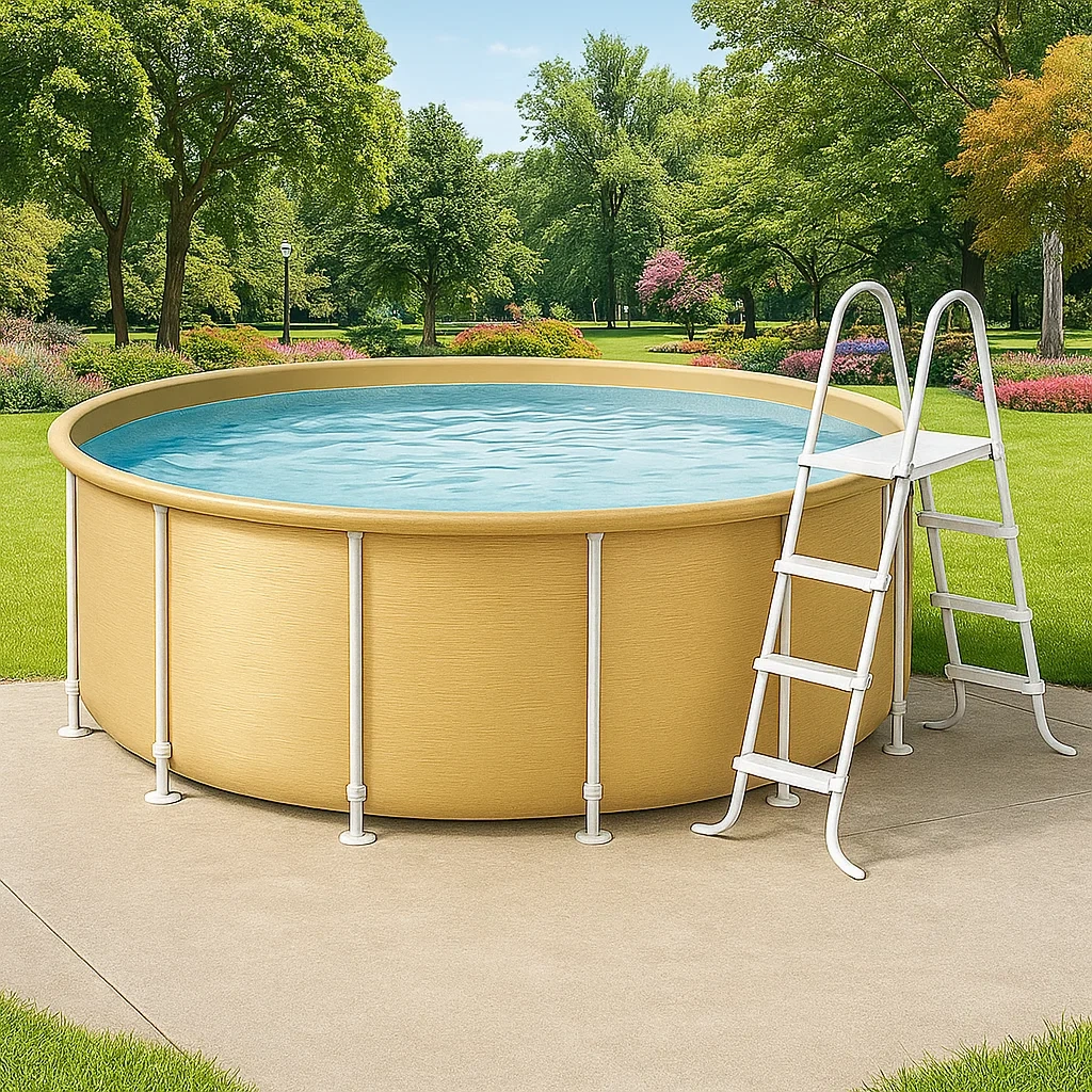 Runder, abnehmbarer Stahlrohrpool 358x98 cm, beige, mit Filter und Leiter VpVwTzv256dS
