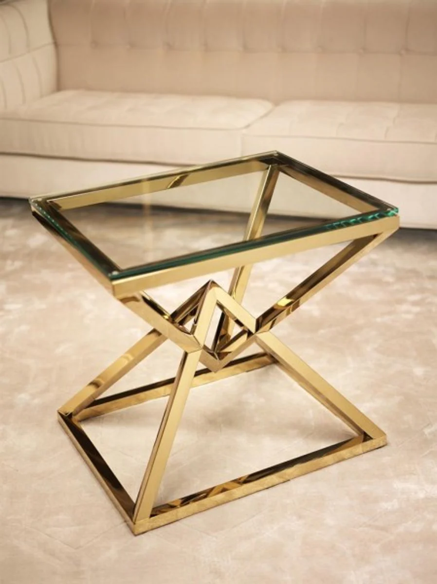 Luxury side table stainless steel gold finish 65 x 50 x H 60 cm - table furniture