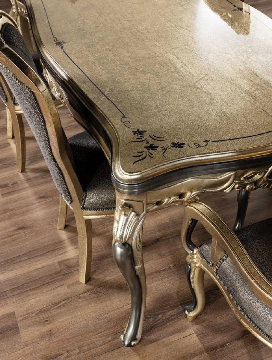 Luxury Baroque Dining Table Antique Gold / Black - Rectangular Baroque Style Kitchen Table - Luxury Dining Room Furniture in Baroque Style - Baroque Dining Room Furniture - Baroque Furnishings