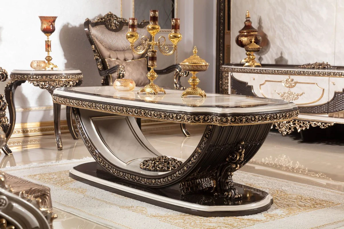Luxury baroque side table cream / dark brown / gold