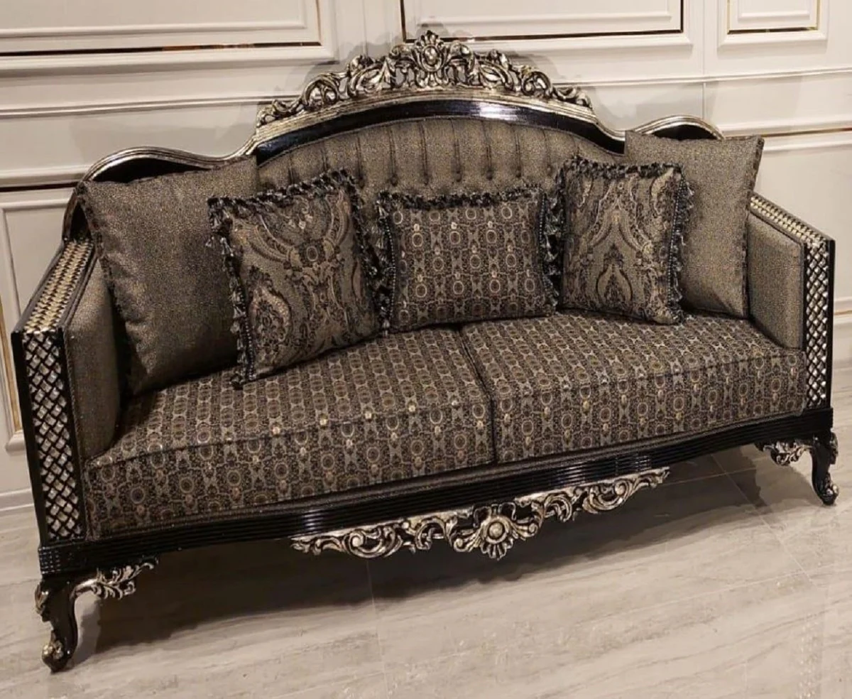 Luxury Baroque Sofa Gray / Black / Gold - Magnificent Living Room Sofa with Elegant Pattern - Baroque Furniture - Noble & Magnificent