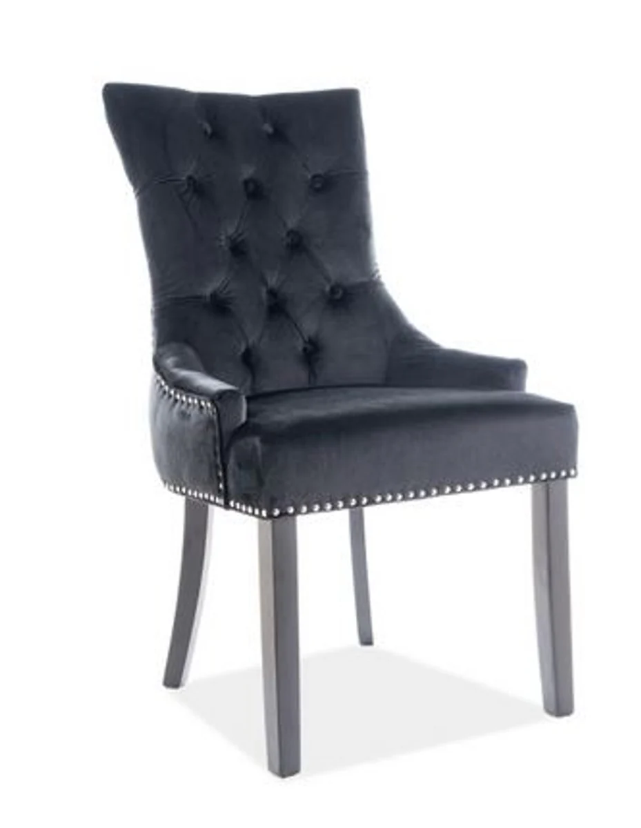 Luxury Chesterfield Dining Chair Black / Silver / Black - Kitchen Chair with Velvet Fabric - Dining Room Furniture