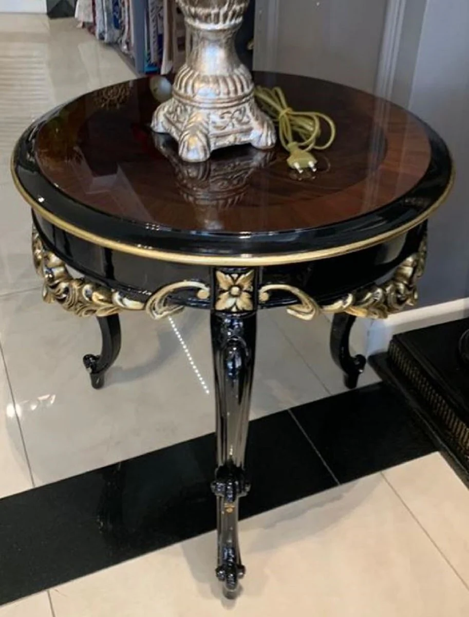 Luxury baroque side table brown / black / gold - handmade solid wood table in baroque style - baroque living room furniture - noble and magnificent