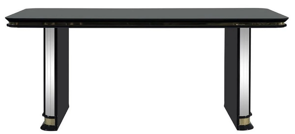 Luxury Art Deco Dining Table Black / Gold - Handcrafted Solid Wood Kitchen Table with Mirror Glass - Art Deco Dining Room Furniture