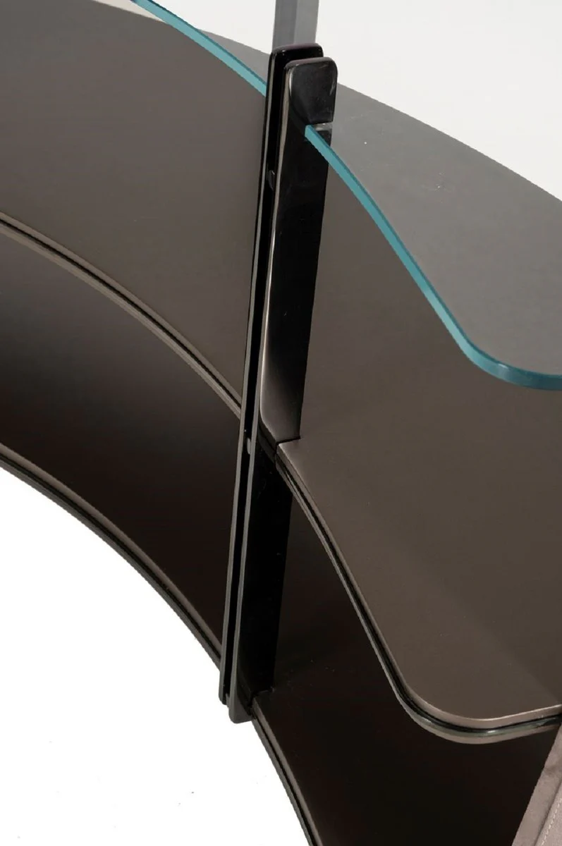 Luxury shelf cabinet gray / dark brown / bronze 141.45 x 105.41 x H. 61.5 cm - Curved cabinet with glass top - Living room furniture - Hotel furniture - Luxury furniture