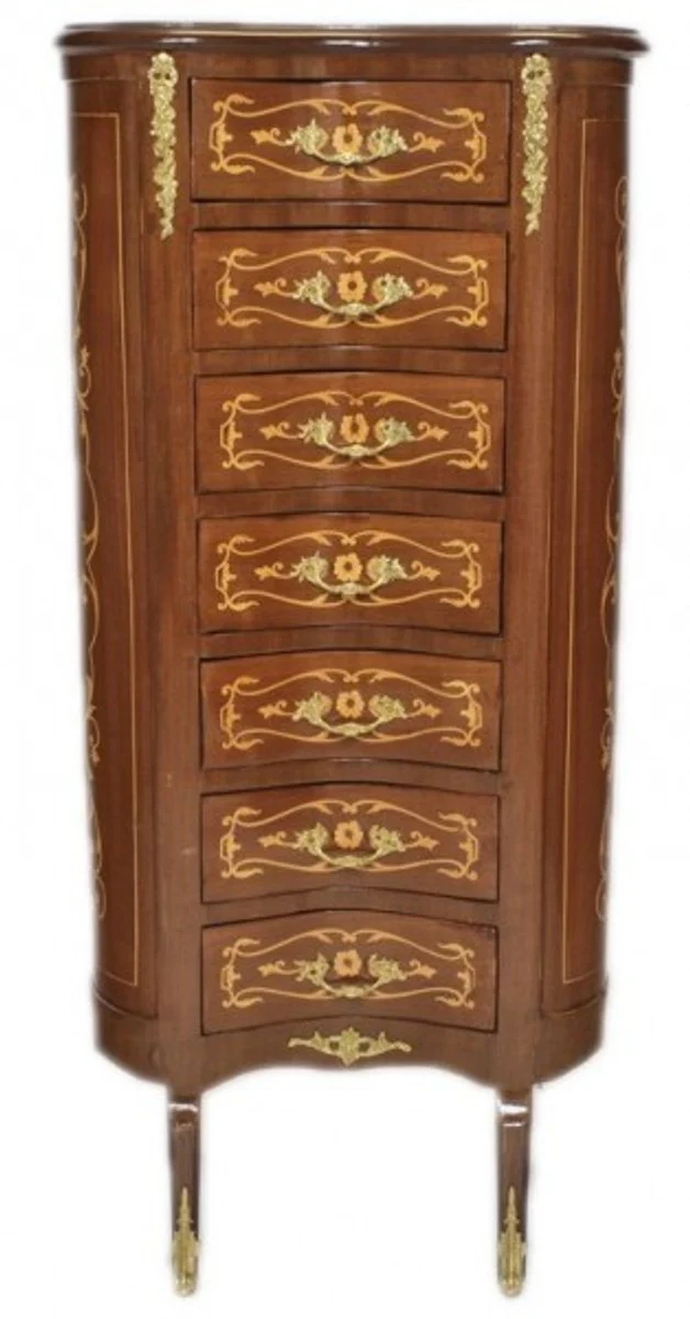 Baroque chest of drawers mahogany inlaid / gold with 7 drawers oval - antique style