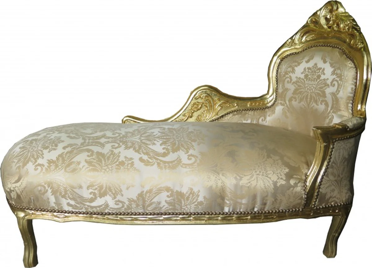 Baroque Chaise Longue Cream Gold Pattern / Gold - Recamiere Lounger Baroque Furniture