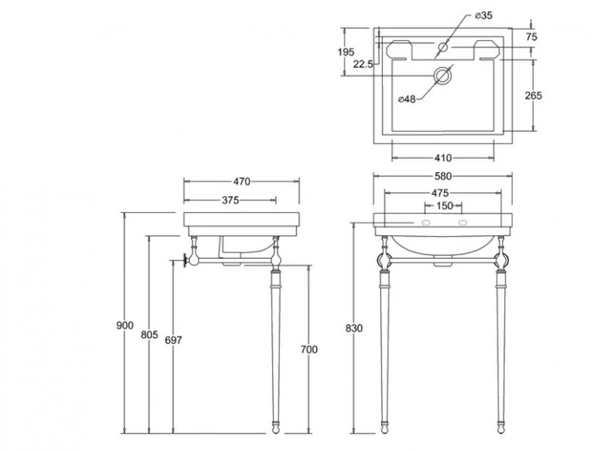 Art Nouveau Standing Washbasin White / Chrome Mod4 - Art Deco Washbasin Baroque Antique Style