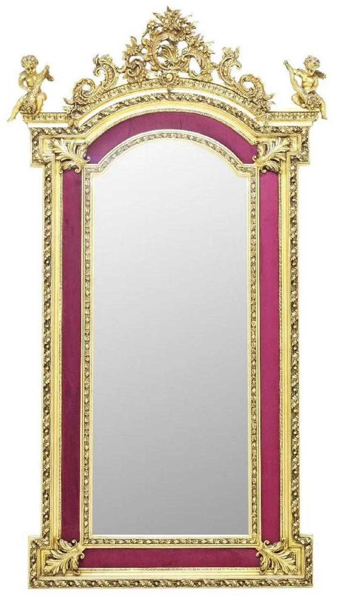 Baroque mirror gold / burgundy red - baroque style mirror with elegant decorations - rectangular baroque style wall mirror - baroque wardrobe mirror - baroque furniture - furniture baroque style
