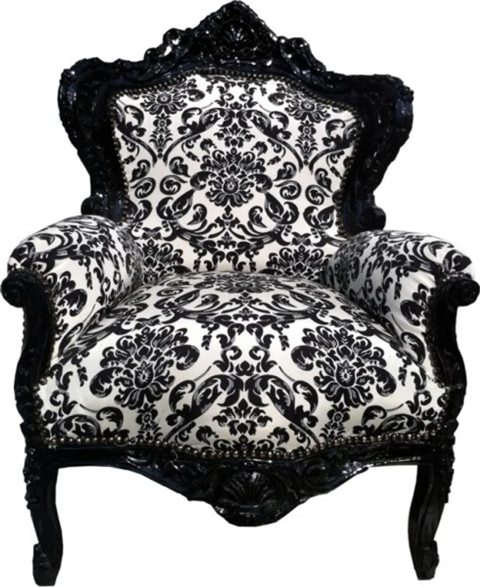 Barock Sessel King Black/White Flowers
