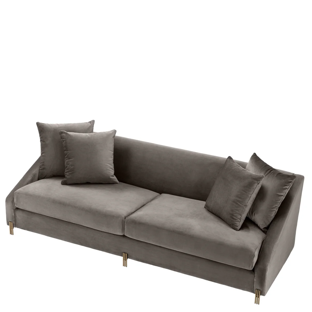 Luxury velvet sofa gray / brass 223 x 94 x H. 73 cm - Living room sofa with 4 cushions - Luxury furniture