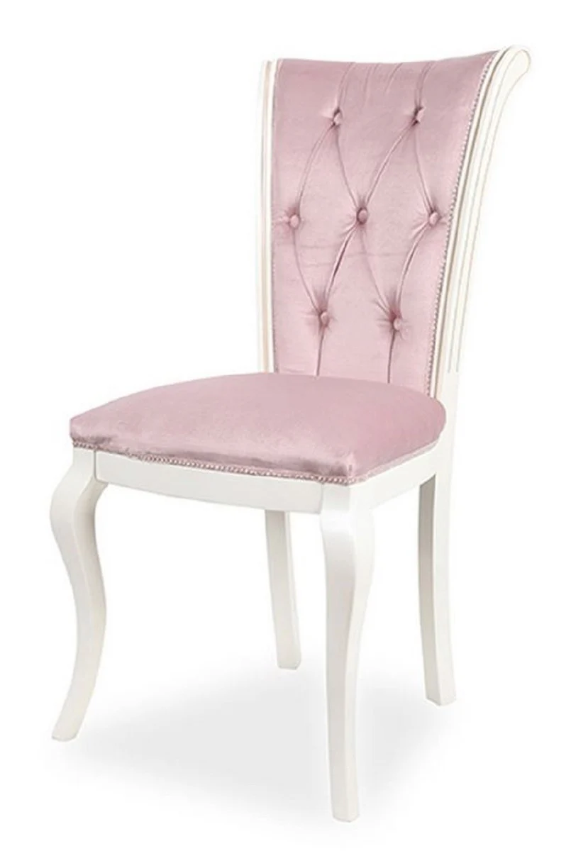 Luxury Baroque Dining Room Chair Pink / White H. 103 cm - Baroque Style Furniture