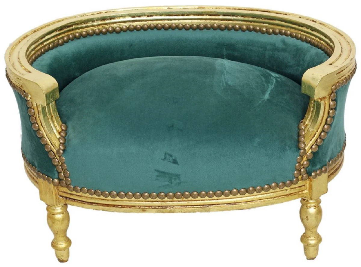 Baroque Dog Bed & Cat Bed Green / Antique Gold - Handmade Dog & Cat Sofa in Baroque Style - Baroque Dog & Cat Furniture - Baroque Animal Furniture