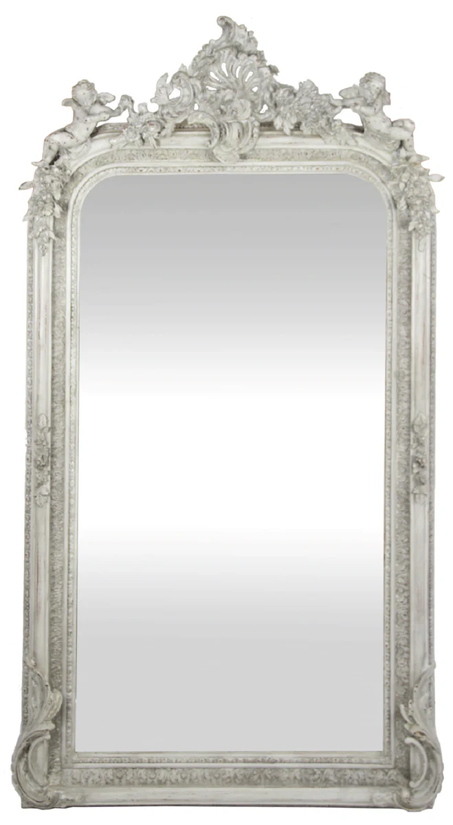 Baroque wall mirror antique white 85 x H. 160 cm - Magnificent baroque mirror with beautiful decorations and decorative angel figures