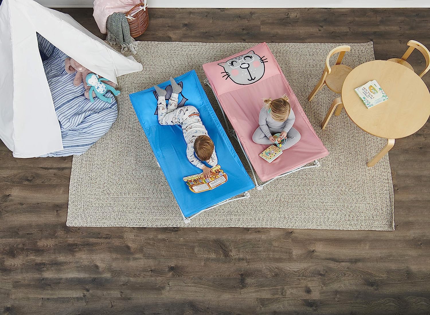 Kleines tragbares Einzelbett für Kleinkinder, Waschbär, Blau, 48 x 24,5 x 9 Zoll (1er-Pack)