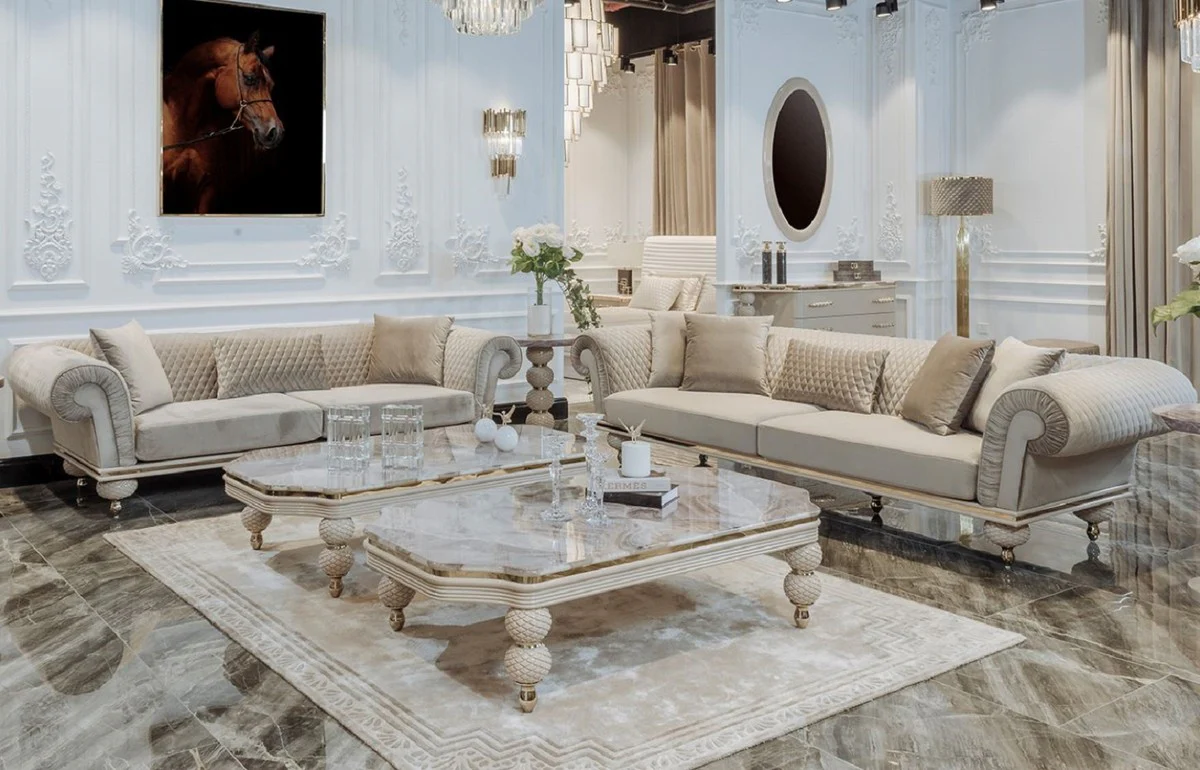 Luxury Art Deco 3 Seater Sofa Gray / Gold - Living Room Sofa - Hotel Sofa - Luxury Art Deco Living Room & Hotel Furniture - Luxury Quality