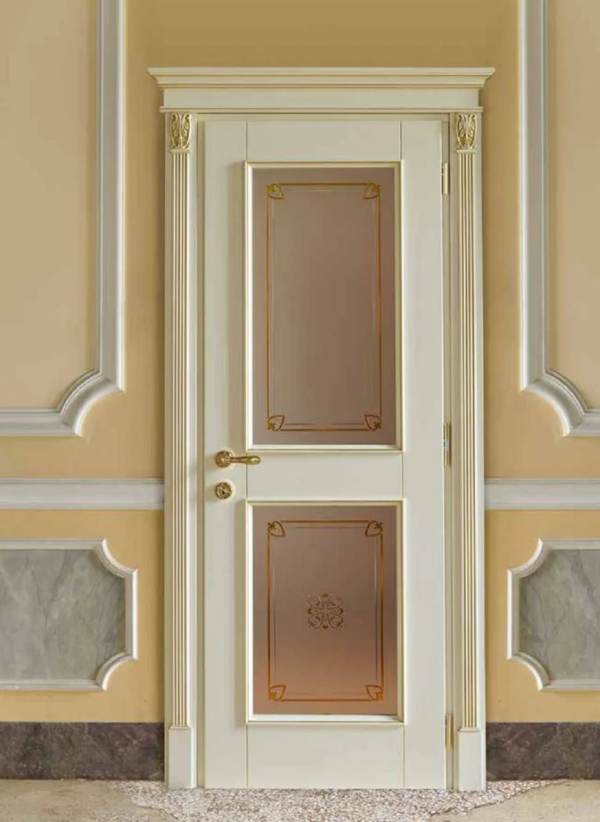 Luxury Baroque apartment door cream / gold - Magnificent solid wood door with glass windows and frame - Luxury furniture in Baroque style - Hotel furniture - Baroque furniture - Luxury quality - Made in Italy