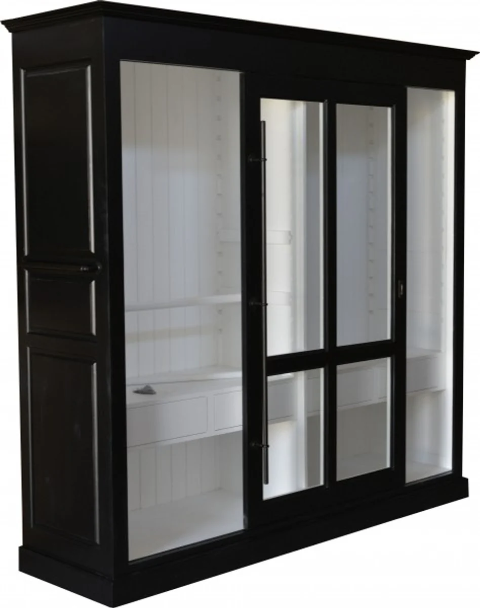 Luxury wardrobe W 226 x H 220 cm Haute Couture bedroom cupboard with glass sliding door black / white - Art Deco Art Nouveau hotel furniture