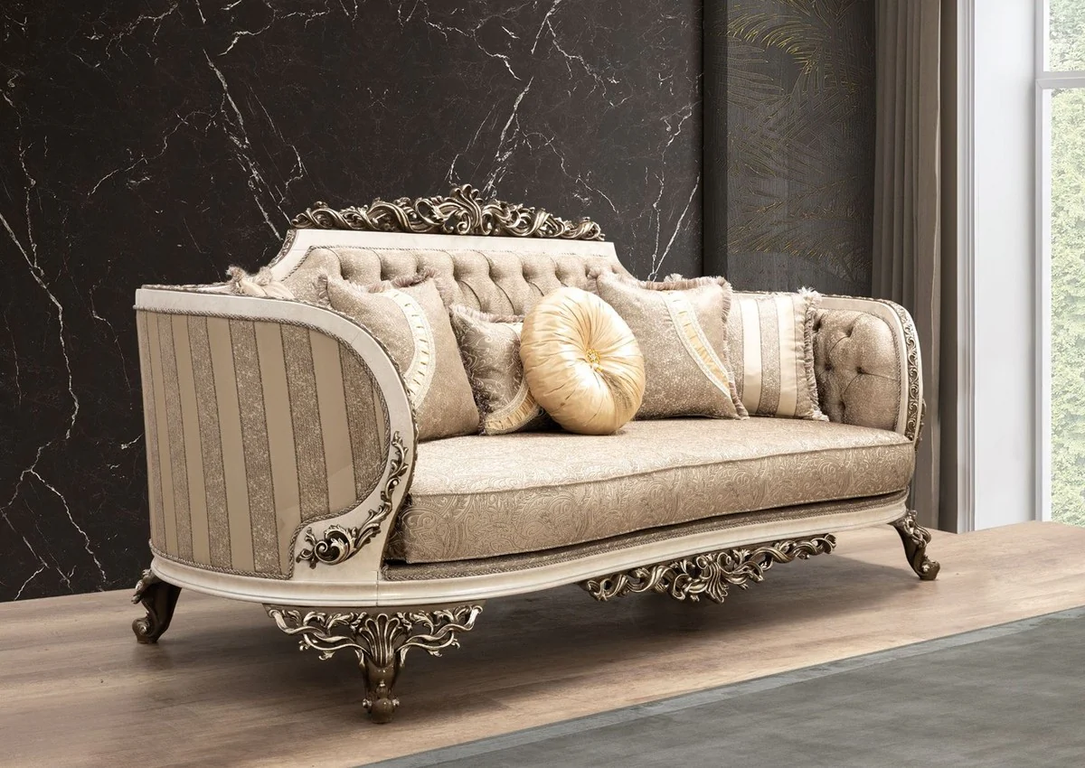 Luxury Baroque Sofa Beige / Cream / Brown / Gold - Magnificent living room sofa with elegant pattern - Baroque living room furniture