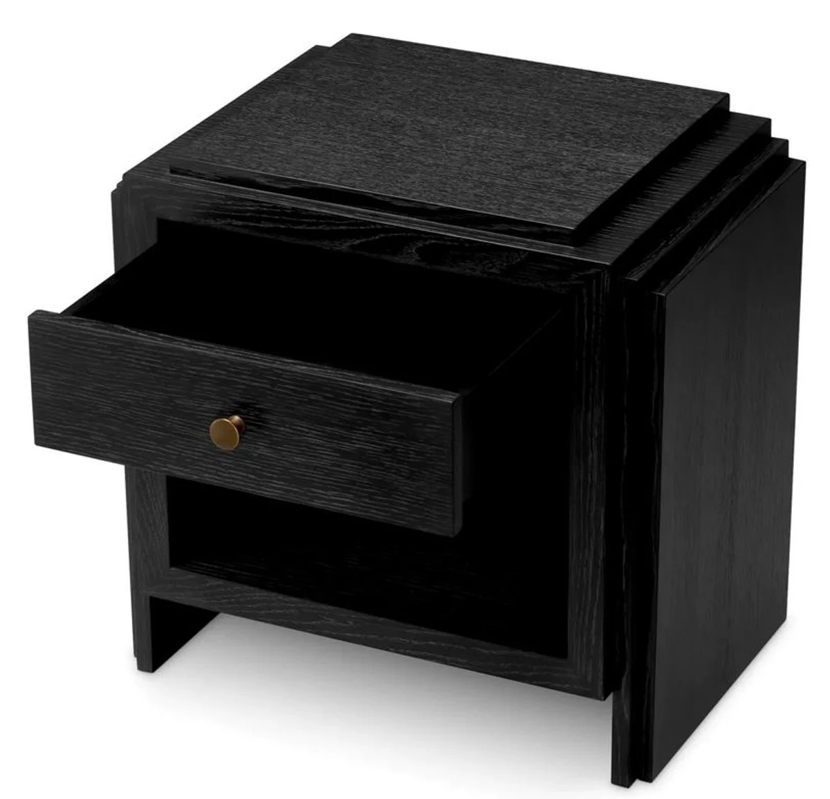 Luxus Nachttischkommode Anthrazitgrau / Messingfarben 58 x 42,5 x H.57 cm - Schlafzimmer Beistelltisch mit Schubladen - Luxus Schlafzimmer Möbel