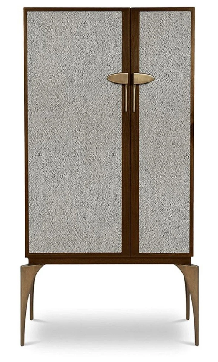 Designer bar cabinet brown / gray / brass 90 x 50 x H. 160 cm - solid wood cabinet with 2 doors - living room furniture - hotel furniture - luxury collection