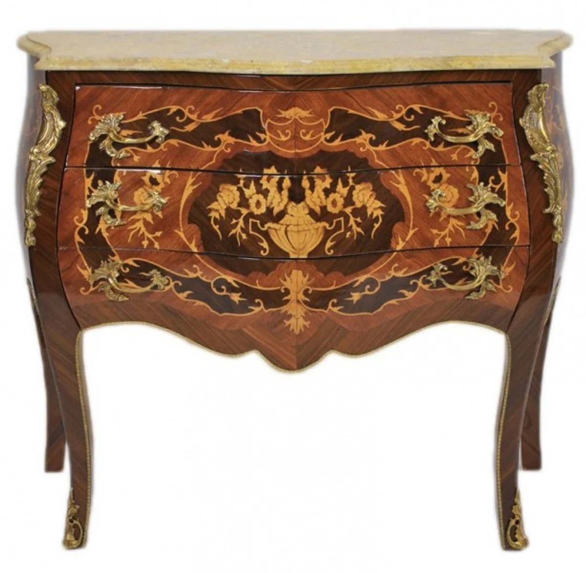 Baroque chest of drawers brown with cream marble top 3 drawers - Empire chest of drawers