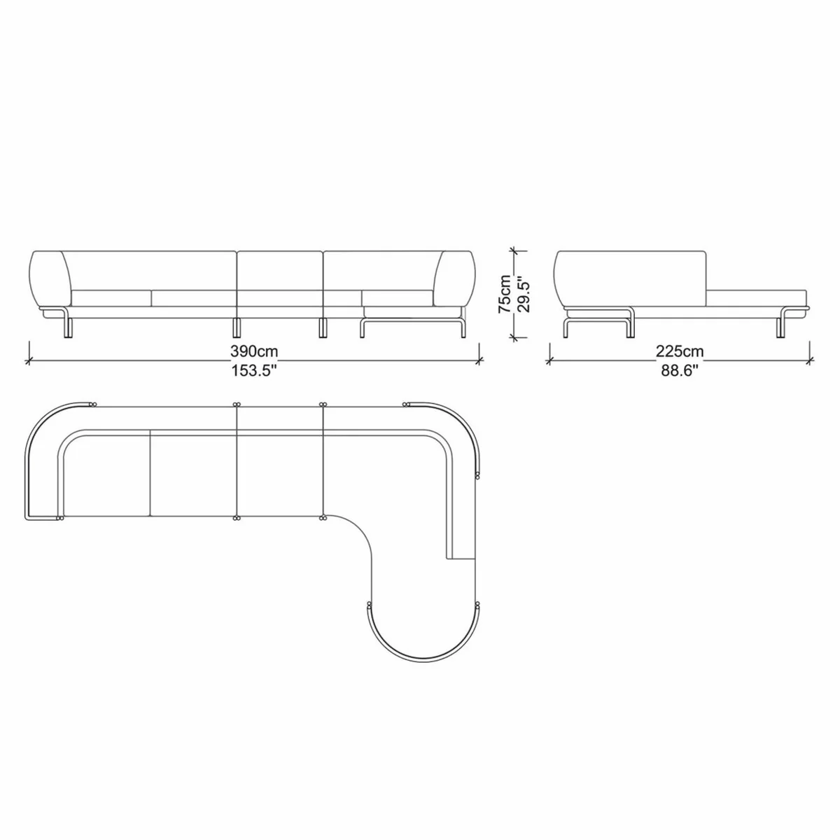Luxury corner sofa gray / brass 390 cm - living room & hotel furniture