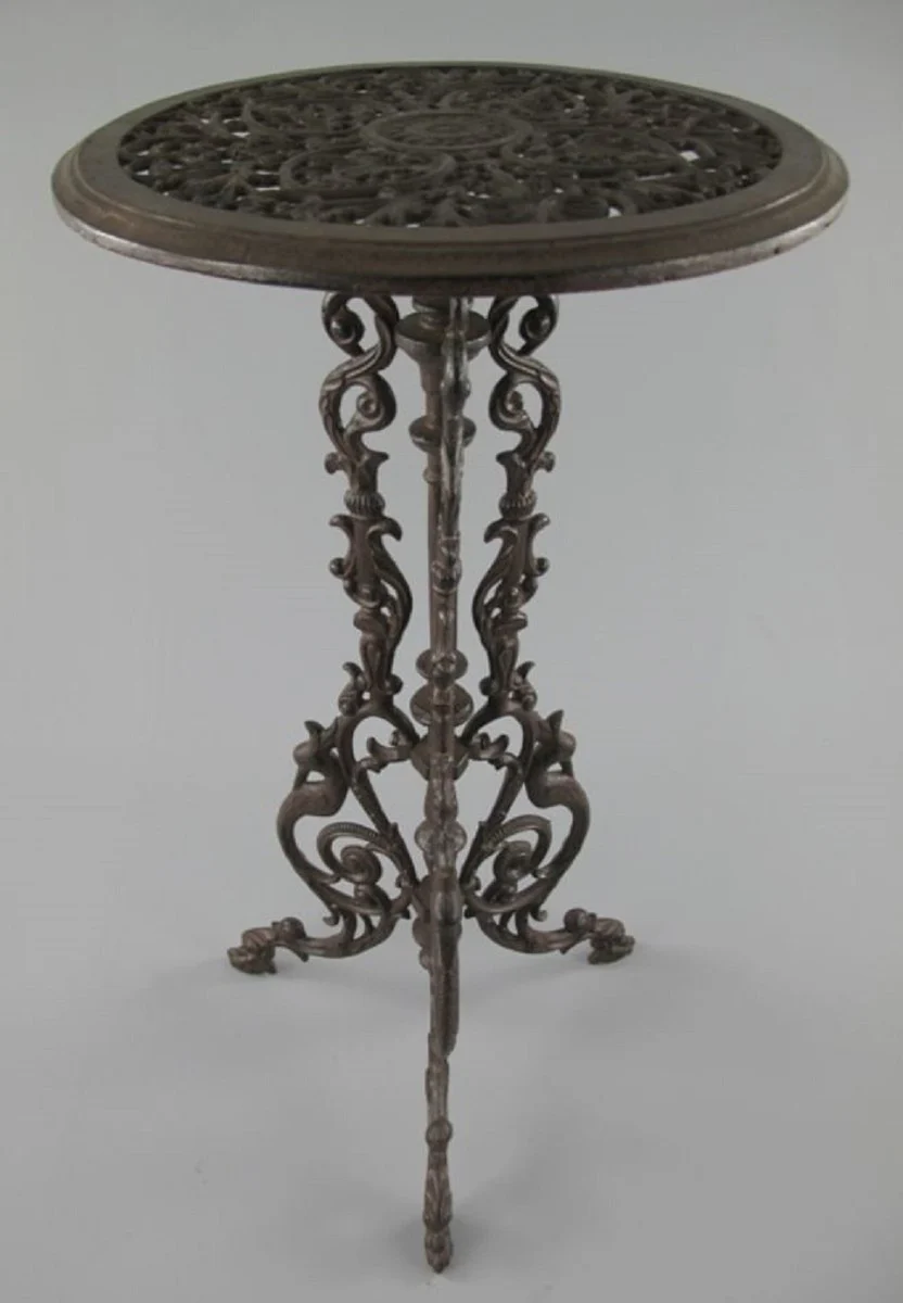 Jugendstil Garten Beistelltisch Antik Braun Ø 36 x H. 70 cm - Runder Garten Metall Tisch - Runder Blumentisch - Barock & Jugendstil Garten Möbel
