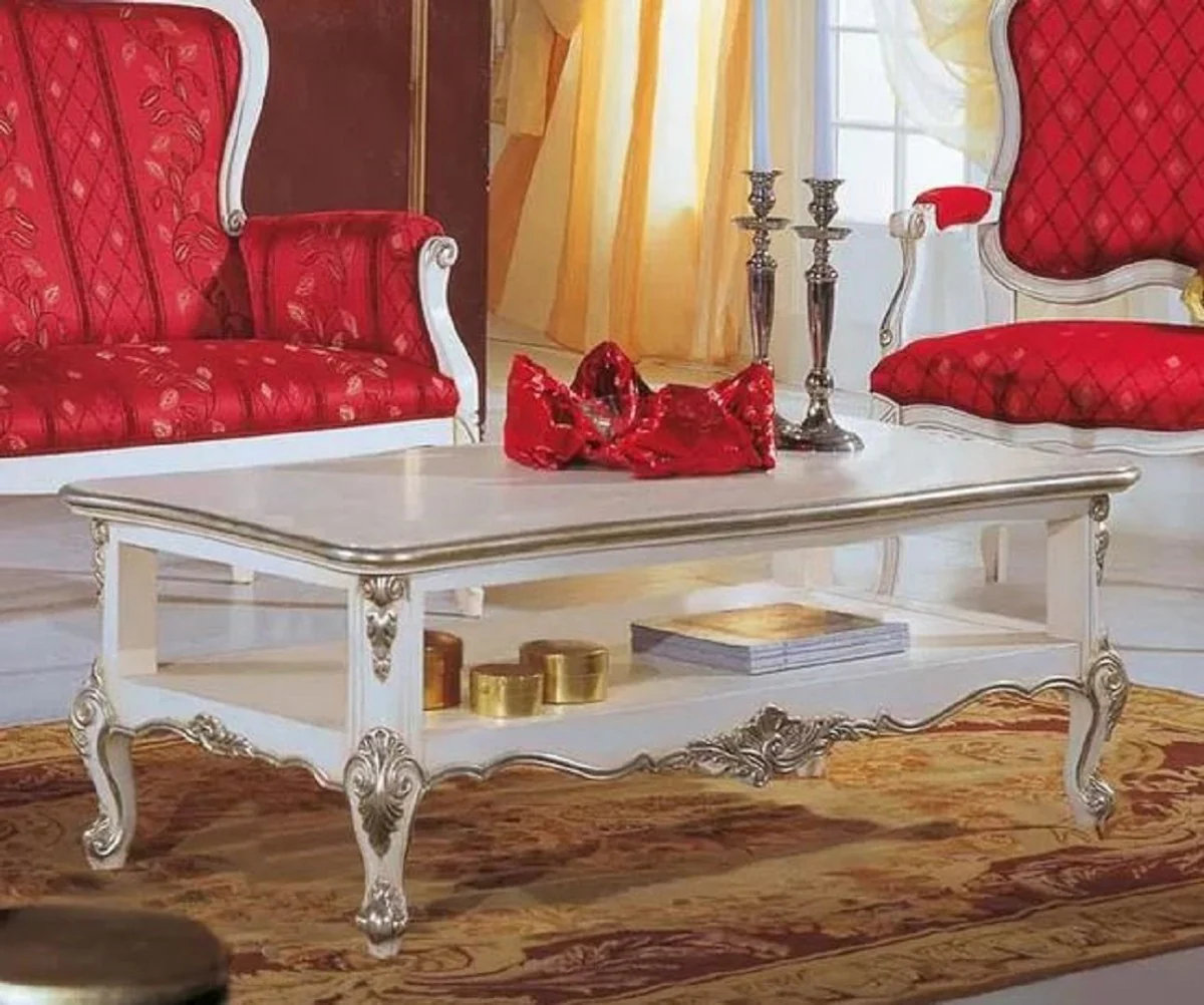 Luxury Baroque coffee table white / silver - Noble living room table in Baroque style - Baroque living room furniture - Luxury quality - Made in Italy